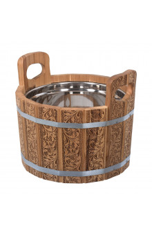 Ушат шайка для бани Банные Штучки Цветочный орнамент, c нержавеющей вставкой дуб 10 л 33372