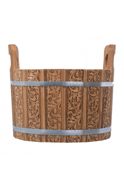 Ушат шайка для бани Банные Штучки Цветочный орнамент, c нержавеющей вставкой дуб 10 л 33372 Ушат шайка для бани Банные Штучки Цветочный орнамент, c нержавеющей вставкой дуб 10 л 33372