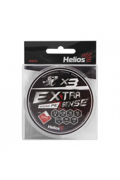 Шнур плетеный Helios Extrasense X3 PE 3/40LB 0,28мм 92м Red HS-ES-X3-3/40LB