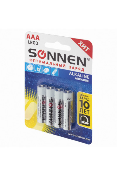 Батарейки алкалиновые Sonnen Alkaline LR03 (AAA) 4 шт 451088 Батарейки алкалиновые Sonnen Alkaline LR03 (AAA) 4 шт 451088