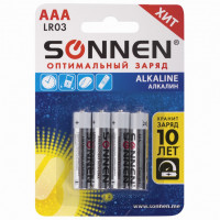 Батарейки алкалиновые Sonnen Alkaline LR03 (AAA) 4 шт 451088