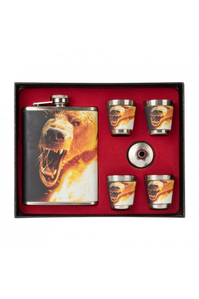 Фляжка и набор стопок Helios Настоящему мужику Медведь 240 мл HS-N-RM-B-A21 Фляжка и набор стопок Helios Настоящему мужику Медведь 240 мл HS-N-RM-B-A21