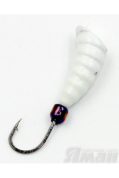 Мормышка литая Яман Личинка, 1,3 г, Kumho №81, цвет бел. с/накопит. (5 шт.) Я-МРЛ100