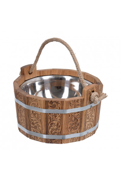 Ушат/шайка для бани Банные Штучки Цветочный Орнамент c нержавеющей вставкой дуб 5 л 33371 Ушат/шайка для бани Банные Штучки Цветочный Орнамент c нержавеющей вставкой дуб 5 л 33371
