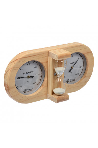 Термометр с гигрометром для бани и сауны Банная станция с песочными часами 18028 Термометр с гигрометром для бани и сауны Банная станция с песочными часами 18028