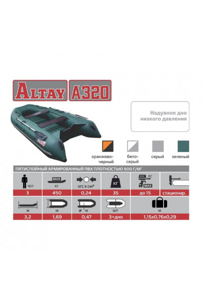 Лодка ПВХ под мотор, с надувным дном Тонар Алтай А320 (серая) Лодка ПВХ под мотор, с надувным дном Тонар Алтай А320 (серая)