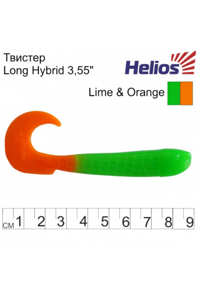 Твистер Helios Long Hybrid 3,55/9,0 см, цвет Lime & Orange 7 шт HS-15-020 Твистер Helios Long Hybrid 3,55/9,0 см, цвет Lime & Orange 7 шт HS-15-020
