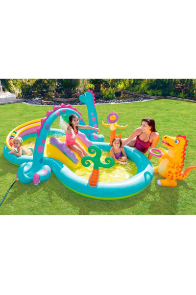 Надувной игровой центр с горкой от 2 лет Intex Динолэнд (57135) 302х229х112 см Надувной игровой центр с горкой от 2 лет Intex Динолэнд (57135) 302х229х112 см