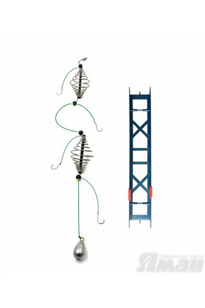 Оснастка фидер Яман Убийца карася №2, 2 кормушки, груз 30г, шнур 0,25 мм, крюч. 6 Я-ОУК-30-025-6