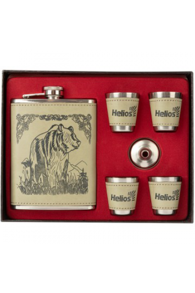 Фляжка и набор стопок Helios Медведь 240 мл HS-N-B-А08 Фляжка и набор стопок Helios Медведь 240 мл HS-N-B-А08