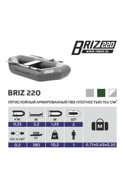 Лодка ПВХ Тонар Бриз 220 (серая) Лодка ПВХ Тонар Бриз 220 (серая)