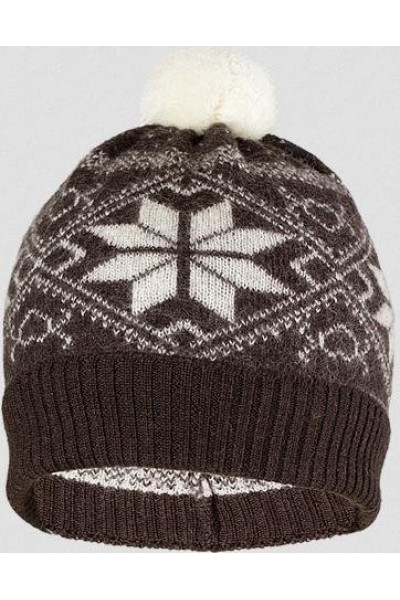 Шапка детская Norveg цвет коричневый с белыми снежинками (текстильный помпон) 7CWU-018 Шапка детская Norveg цвет коричневый с белыми снежинками (текстильный помпон) 7CWU-018