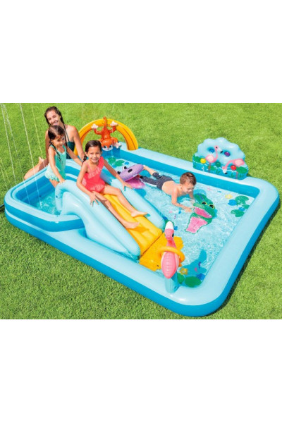 Надувной игровой центр с горкой от 2 лет Intex Джунгли (57161) 244х198х71 см Надувной игровой центр с горкой от 2 лет Intex Джунгли (57161) 244х198х71 см