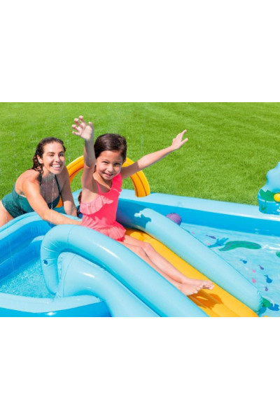 Надувной игровой центр с горкой от 2 лет Intex Джунгли (57161) 244х198х71 см Надувной игровой центр с горкой от 2 лет Intex Джунгли (57161) 244х198х71 см