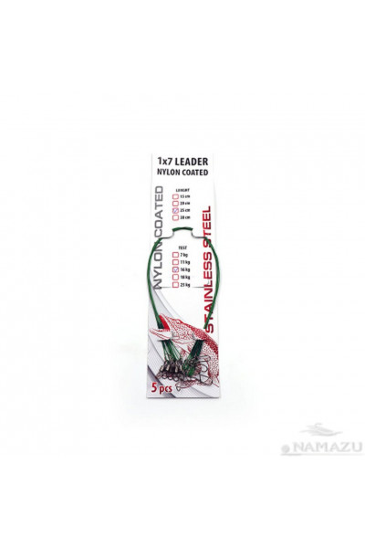 Поводок сталь/нейлон Namazu зел, D0,45 мм, 30 см, до 23 кг 5 шт N-17LSG45-30L