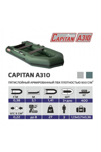 Лодка ПВХ под мотор, с надувным дном Тонар Капитан A310 (зеленая) Лодка ПВХ под мотор, с надувным дном Тонар Капитан A310 (зеленая)
