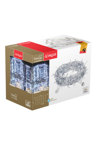 Уличная светодиодная гирлянда (холодный свет) Vegas Занавес 192 LED, 6 нитей, 1х4 м, 24V 55025