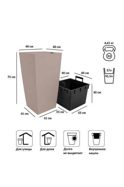 Кашпо для цветов Urbi Square DURS400-7529U (37/91,5 л) 2 предмета Кашпо для цветов Urbi Square DURS400-7529U (37/91,5 л) 2 предмета