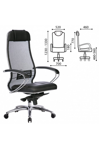 Кресло руководителя Metta Samurai SL-1.04 сетка/кожа, черное 531528 Кресло руководителя Metta Samurai SL-1.04 сетка/кожа, черное 531528