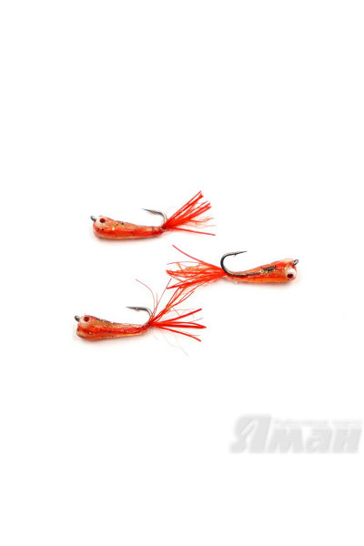 Мормышка Яман Малек пыздрик с ушком, L-13 мм, 0,15 г, Kumho №12, цвет красный (3 шт.) Я-МР1908