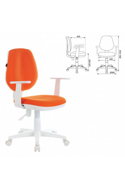 Кресло детское Brabix Fancy MG-201W ткань, оранжевое, 532410 Кресло детское Brabix Fancy MG-201W ткань, оранжевое, 532410