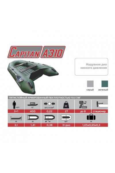 Лодка ПВХ под мотор, с надувным дном Тонар Капитан A310 (серая) Лодка ПВХ под мотор, с надувным дном Тонар Капитан A310 (серая)