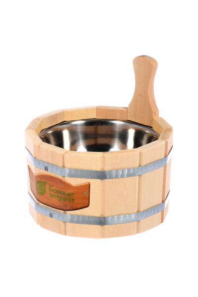 Ушат/шайка для бани Банные Штучки с нержавеющей вставкой липа 3,5 л 33215 Ушат/шайка для бани Банные Штучки с нержавеющей вставкой липа 3,5 л 33215