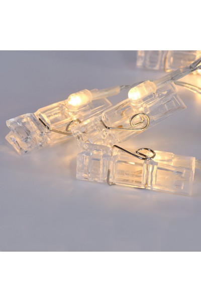 Светодиодная гирлянда для дома (теплый свет) Vegas Прищепки 20 LED, 3 м, на батарейках, пульт 55117