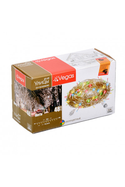 Уличная светодиодная гирлянда (мультиколор) Vegas Нить 48 LED, 5 м, 24V 55087