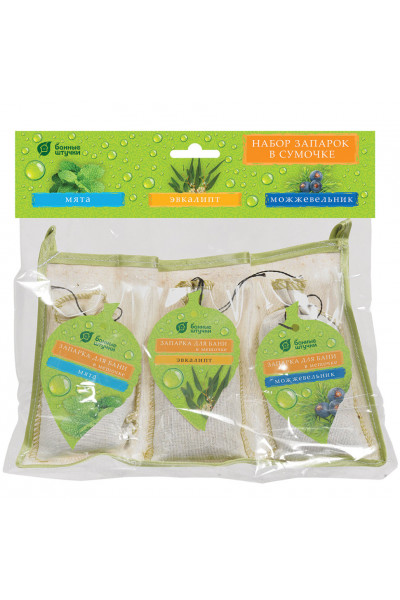 Набор запарок в сумочке Банные штучки (мята, эвкалипт, можжевельник) 3 шт 32161 Набор запарок в сумочке Банные штучки (мята, эвкалипт, можжевельник) 3 шт 32161