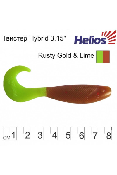 Твистер Helios Hybrid 3,15/8,0 см, цвет Rusty Gold & Lime 7 шт HS-14-017 Твистер Helios Hybrid 3,15/8,0 см, цвет Rusty Gold & Lime 7 шт HS-14-017