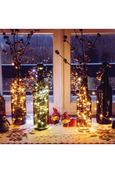 Светодиодная гирлянда для дома (теплый свет) Vegas Пробка 10 LED 1 м на батарейках 55128