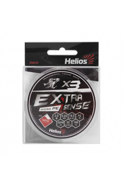 Шнур плетеный Helios Extrasense X3 PE 2/32LB 0,25мм 92м Red HS-ES-X3-2/32LB
