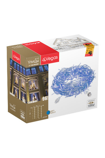 Уличная светодиодная гирлянда (синий свет) Vegas Занавес 96 LED, 6 нитей 1х2 м, 24V 55020