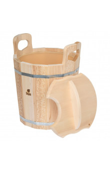 Запарник с крышкой Банные Штучки Цветы, с пластиковой вставкой, липа 14 л 32695