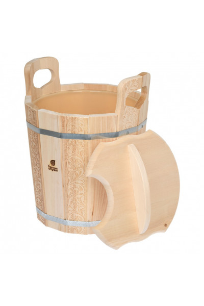 Запарник с крышкой Банные Штучки Цветы, с пластиковой вставкой, липа 14 л 32695