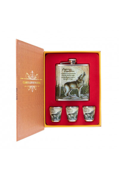 Фляжка и набор стопок Волк 210 мл А01 Фляжка и набор стопок Волк 210 мл А01