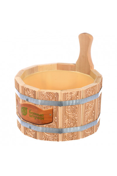 Ушат/шайка для бани Банные Штучки Цветы с пластиковой вставкой липа 3,5 л 33428 Ушат/шайка для бани Банные Штучки Цветы с пластиковой вставкой липа 3,5 л 33428