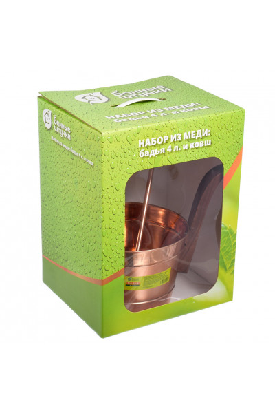 Набор из меди для бани Банные Штучки (бадья 4 л, ковш) 32035