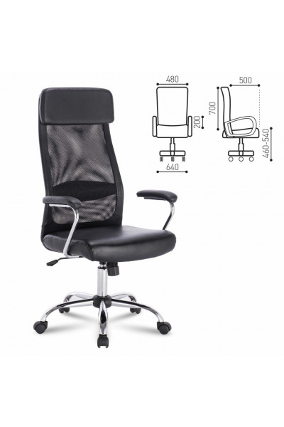 Кресло офисное Brabix Flight EX-540 сетка/экокожа, черное 531850