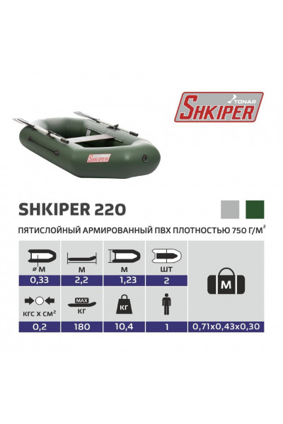 Лодка ПВХ Тонар Шкипер 220 (зеленая) Лодка ПВХ Тонар Шкипер 220 (зеленая)