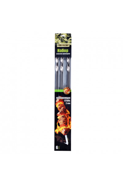 Набор плоских шампуров Boyscout 60 см 6 шт 61370 Набор плоских шампуров Boyscout 60 см 6 шт 61370
