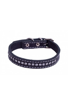 Ошейник кожаный двойной со стразами Каскад 1,5 см на шеб 21-27 см