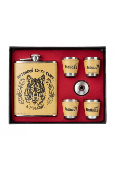 Фляжка и набор стопок Helios Волк 240 мл HS-N-W-А09 Фляжка и набор стопок Helios Волк 240 мл HS-N-W-А09